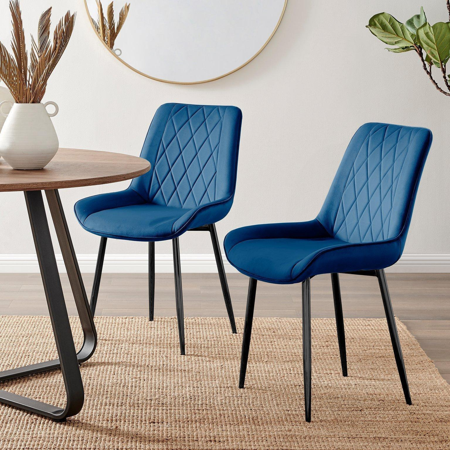 2x Pesaro Velvet Black Leg Luxury Dining Chairs - image 1