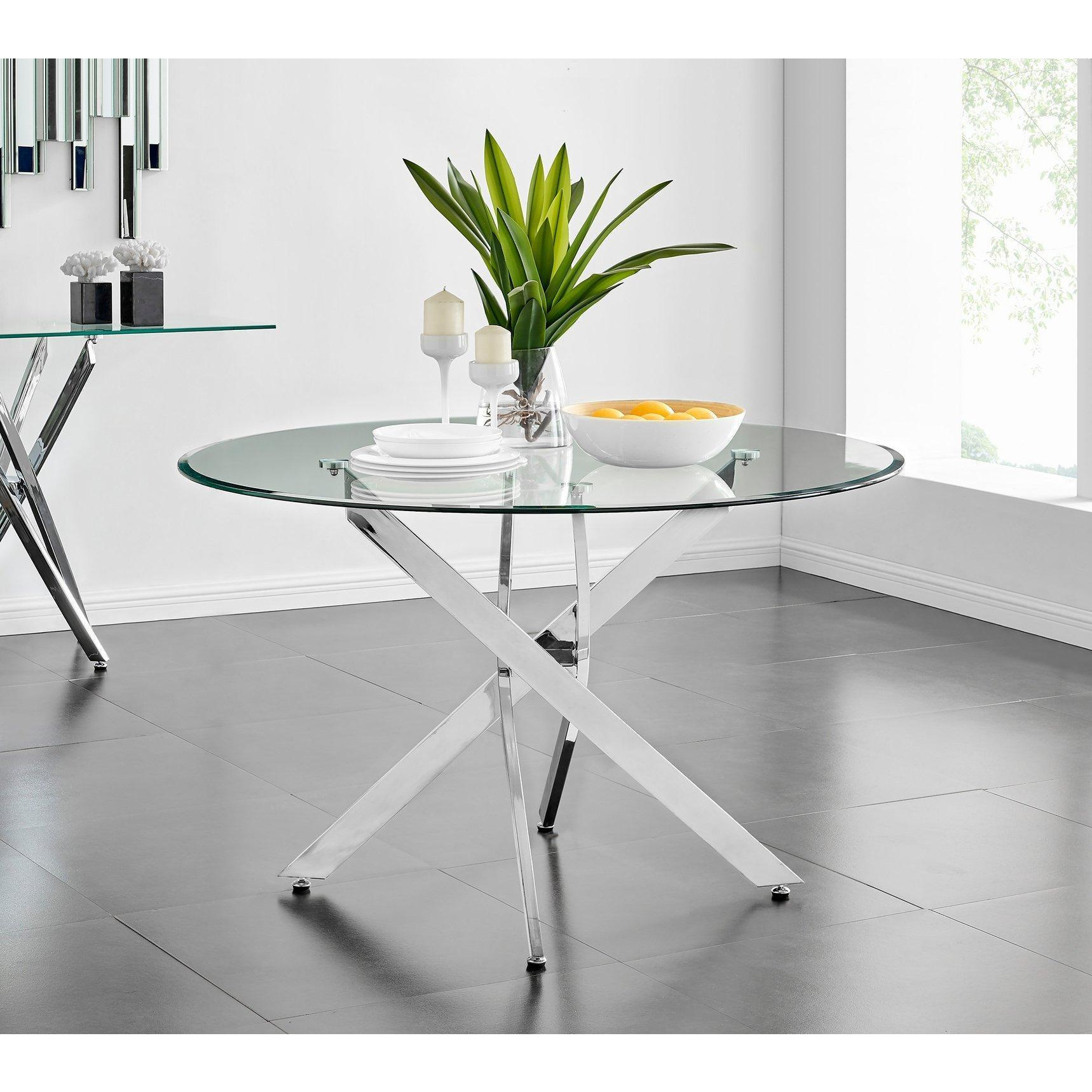 Novara 120cm Round 6-Seater Glass & Metal Starburst Dining Table - image 1