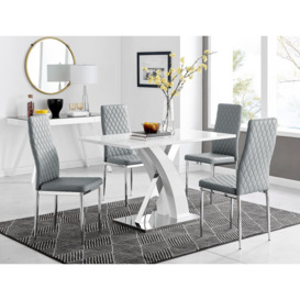 Atlanta White High Gloss and Chrome 4 Seater Dining Table with X Shaped Legs and 4 Faux Leather Milan Chairs - thumbnail 1