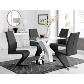 Atlanta White High Gloss and Chrome 4 Seater Dining Table with X Shaped Legs and 4 Faux Leather Milan Chairs - thumbnail 2