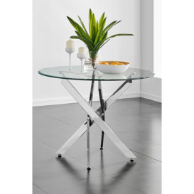 Novara Clear Tempered Glass 100cm Round Dining Table with Chrome Starburst Legs & 4 Pesaro Velvet Silver Leg Chairs - thumbnail 2