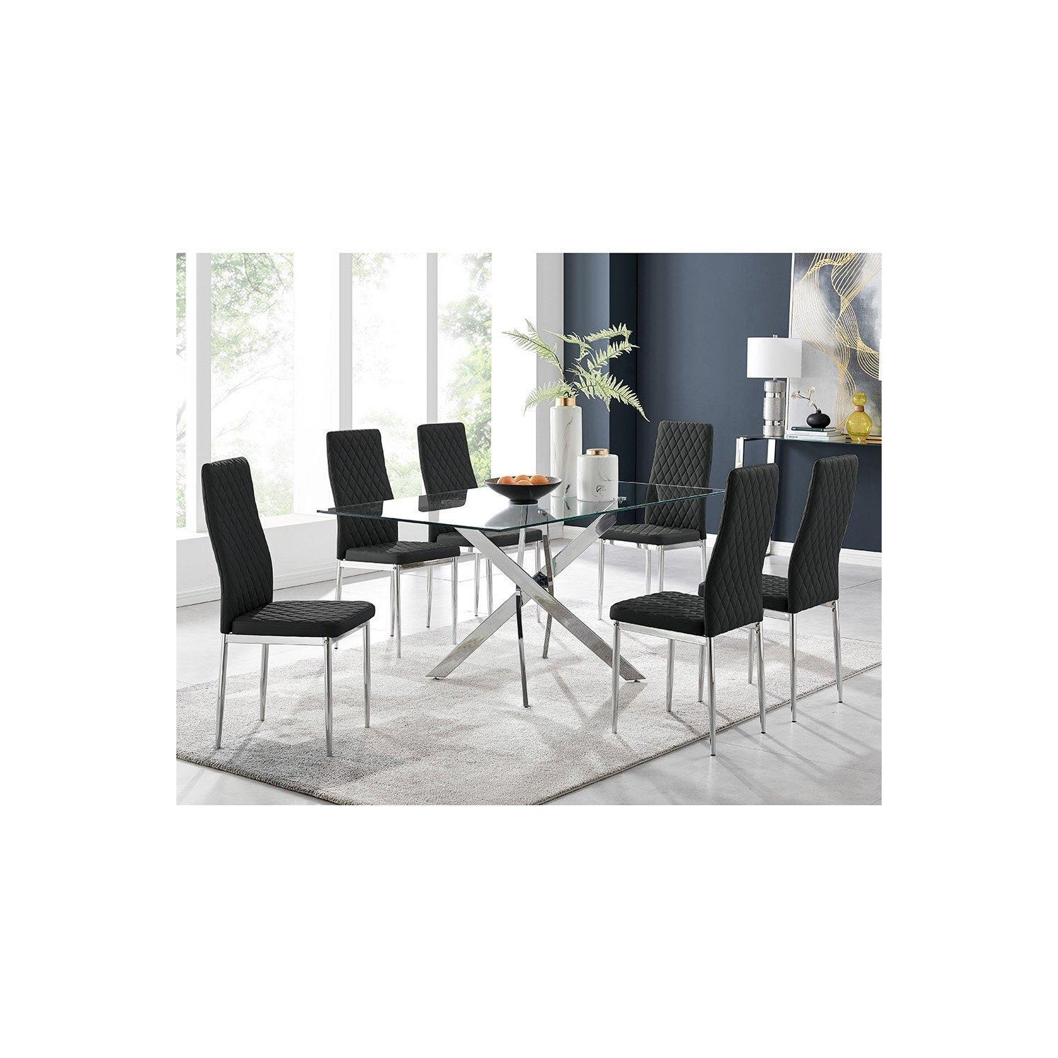 Leonardo Glass And Chrome Metal Dining Table And 6 Milan Chairs Dining Set - image 1
