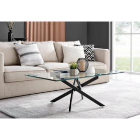 Leonardo Rectangular Glass Coffee Table with Metal Angled Starburst Legs for Modern Living Rooms