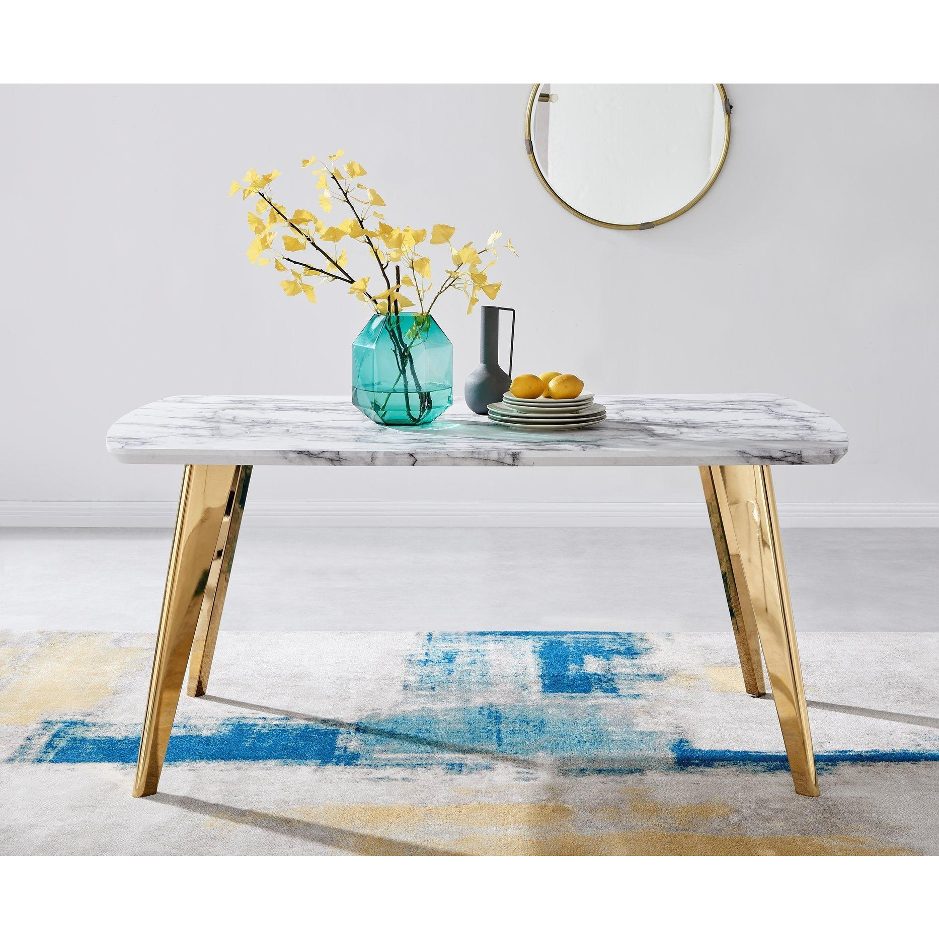 Andria White Marble Effect Rectangular 6-Seater Dining Table - image 1
