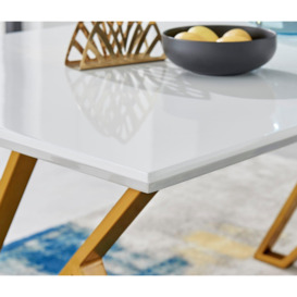 Taranto 160cm 6-Seater Geometric Gold Leg Rectangular Dining Table - thumbnail 3