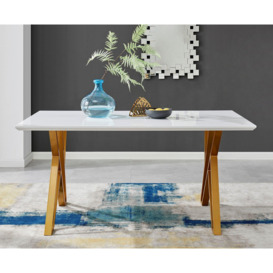 Taranto 160cm 6-Seater Geometric Gold Leg Rectangular Dining Table - thumbnail 2