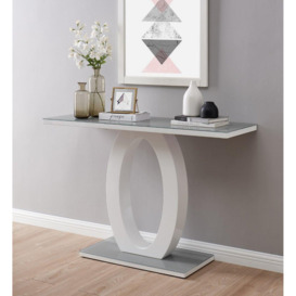 Giovani Rectangular White High Gloss Console Table with Glass Top and Unique Halo Structural Plinth Base Design - thumbnail 1