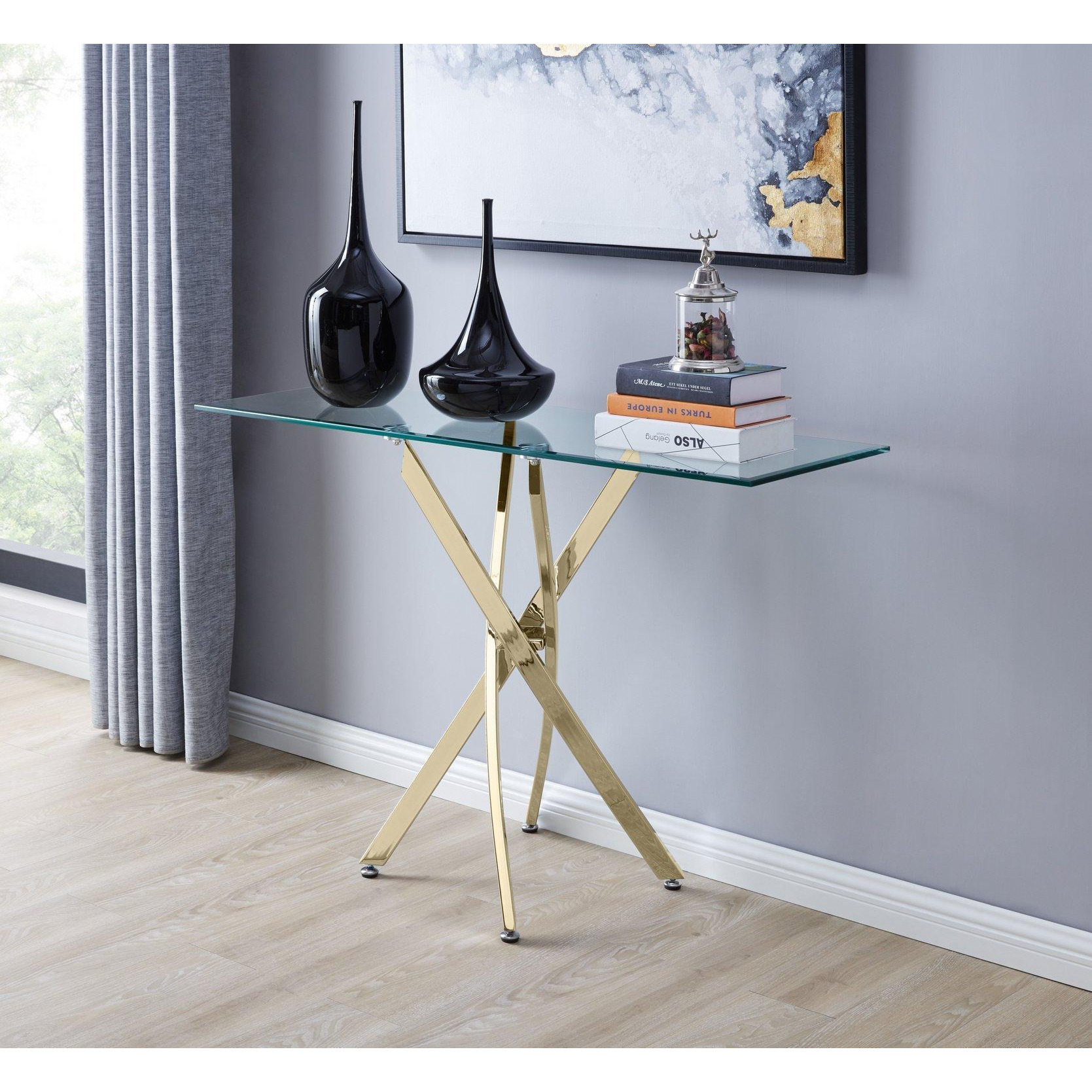 Leonardo Rectangular Glass Console Table with Metal Angled Starburst Legs for Modern Living Room - image 1