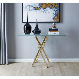 Leonardo Rectangular Glass Console Table with Metal Angled Starburst Legs for Modern Living Room - thumbnail 2