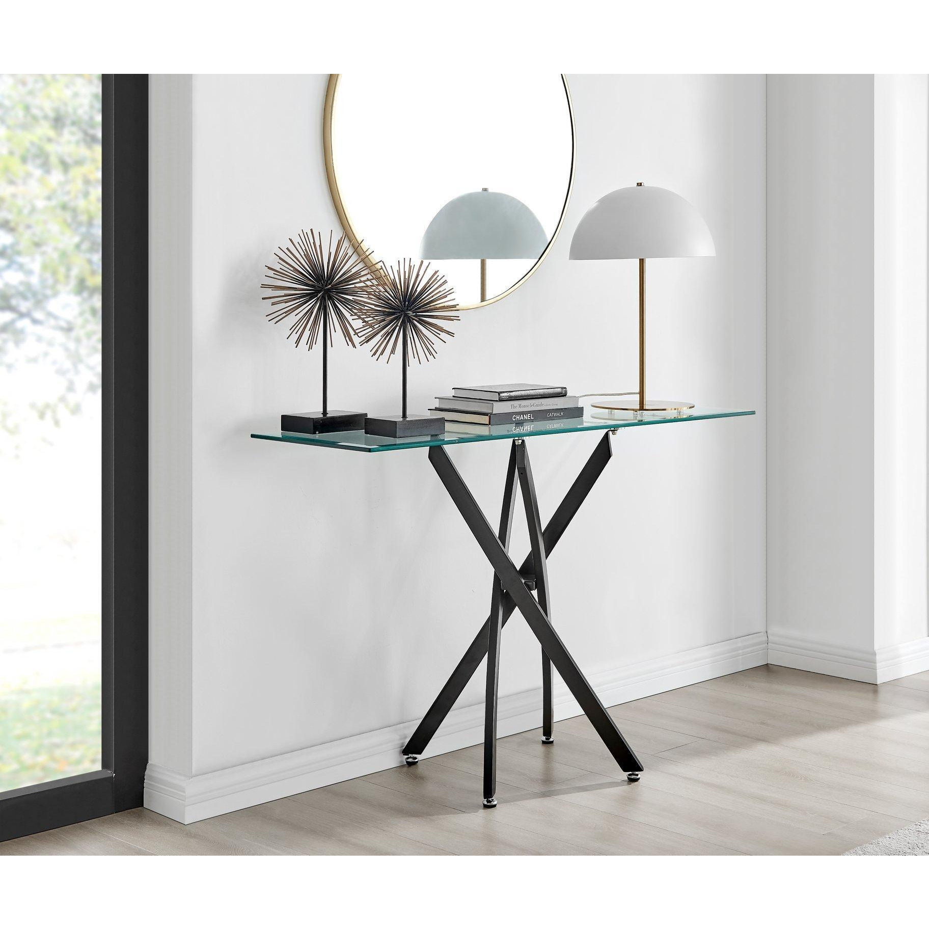 Leonardo Rectangular Glass Console Table with Metal Angled Starburst Legs for Modern Living Room - image 1