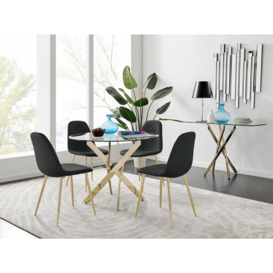 Novara 100cm Round Tempered Glass Dining Table with Gold Legs & 4 Corona Faux Leather Chairs - thumbnail 1