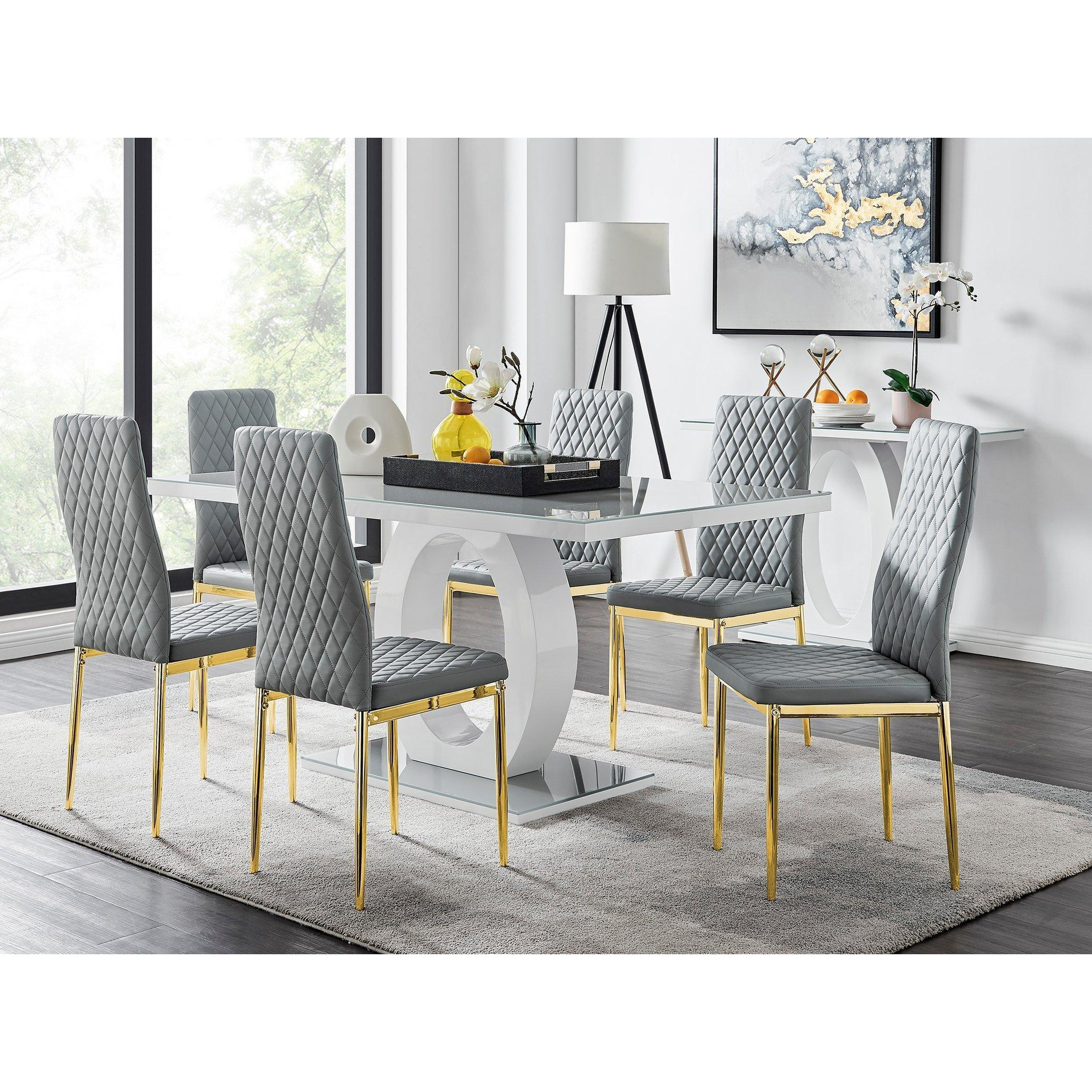 Giovani 6-Seater Grey Glass Dining Table and 6 Milan Faux Leather Dining Chairs - image 1