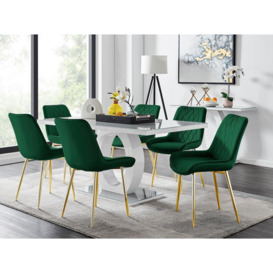 Giovani 6-Seater Grey Glass Dining Table and 6 Pesaro Soft Velvet Dining Chairs