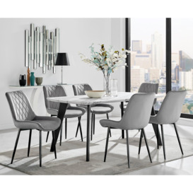 Andria White Marble Effect & Black Leg 6 Seater Dining Table and 6 Pesaro Soft Velvet Chairs - thumbnail 1