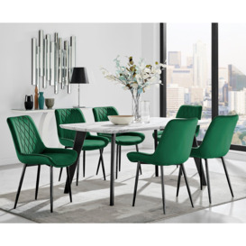 Andria White Marble Effect & Black Leg 6 Seater Dining Table and 6 Pesaro Soft Velvet Chairs - thumbnail 1