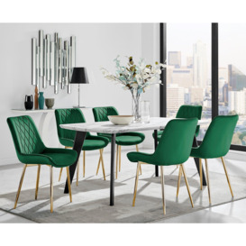 Andria Marble Effect Dining Table With Black Legs & 6 Pesaro Velvet Gold Leg Chairs - thumbnail 1