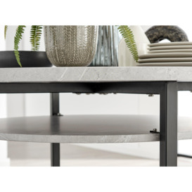 Adley Grey Concrete Effect Round Dining Table & 4 Falun Silver Leg Fabric Chairs - thumbnail 3
