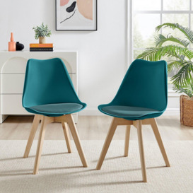 Set of 2 Stockholm Natural Birch Wood Scandi Minimalist Dining Chairs with Faux Leather Cushion