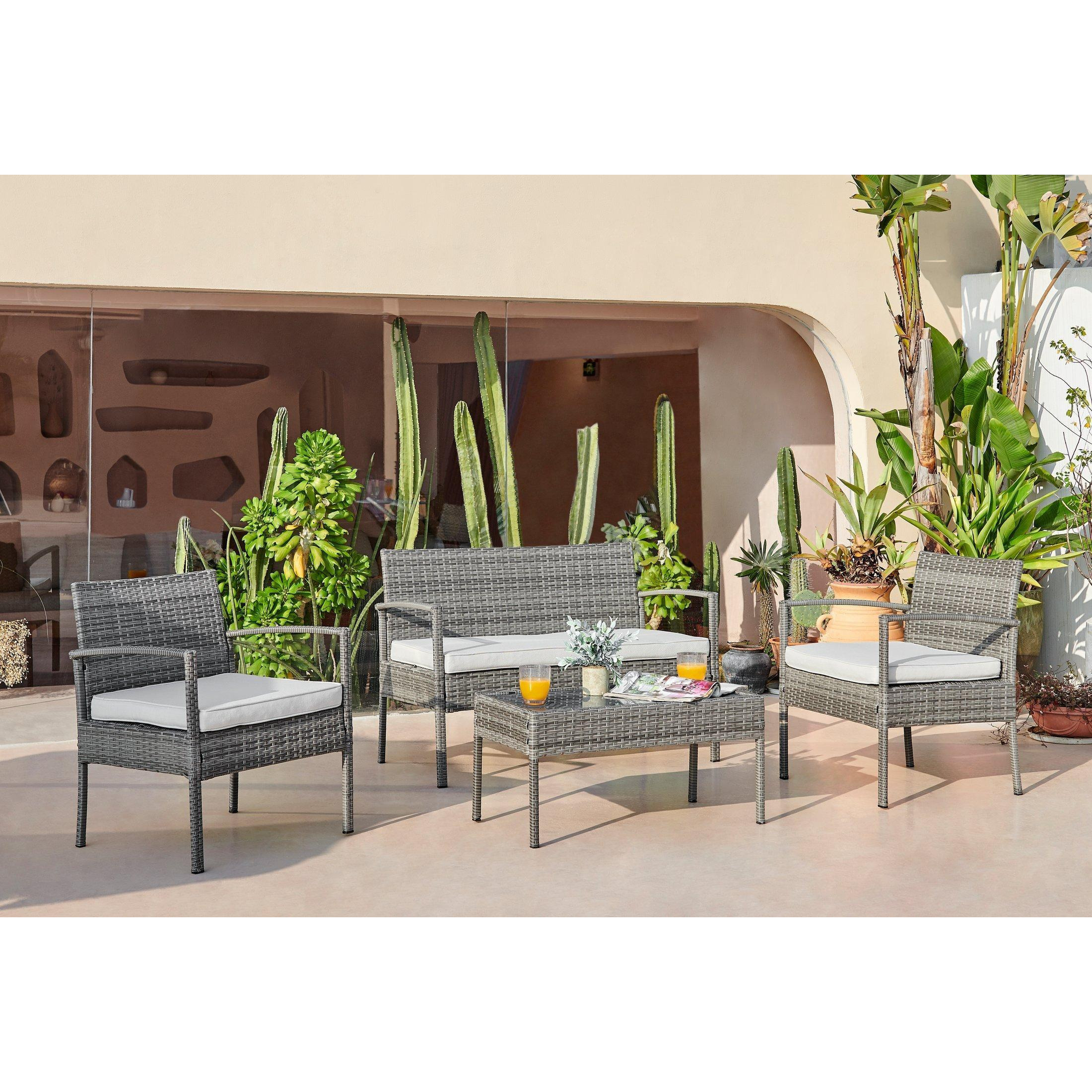 Porto Grey PE Rattan Outdoor Garden 4 Seat Coffee Table & Chairs Set, 2 Chairs 2 Seater Garden Bench - image 1