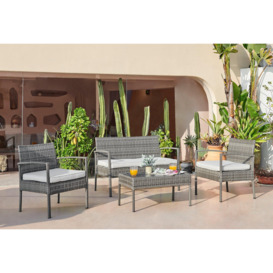 Porto Grey PE Rattan Outdoor Garden 4 Seat Coffee Table & Chairs Set, 2 Chairs 2 Seater Garden Bench