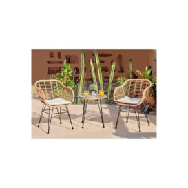 Belize Wicker Style PE Rattan 2 Seat Outdoor Garden Bistro Table & Chairs Set, black metal hairpin legs - thumbnail 1