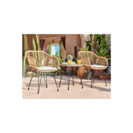 Belize Wicker Style PE Rattan 2 Seat Outdoor Garden Bistro Table & Chairs Set, black metal hairpin legs - thumbnail 2