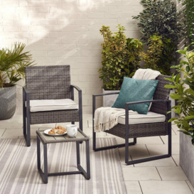 Algarve Grey PE Rattan 2 Seat Outdoor Garden Bistro Set, 2 Chairs, Square Coffee Table, Modern Industrial Style - thumbnail 3