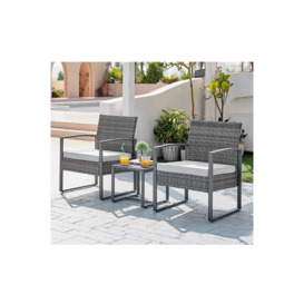 Algarve Grey PE Rattan 2 Seat Outdoor Garden Bistro Set, 2 Chairs, Square Coffee Table, Modern Industrial Style - thumbnail 2