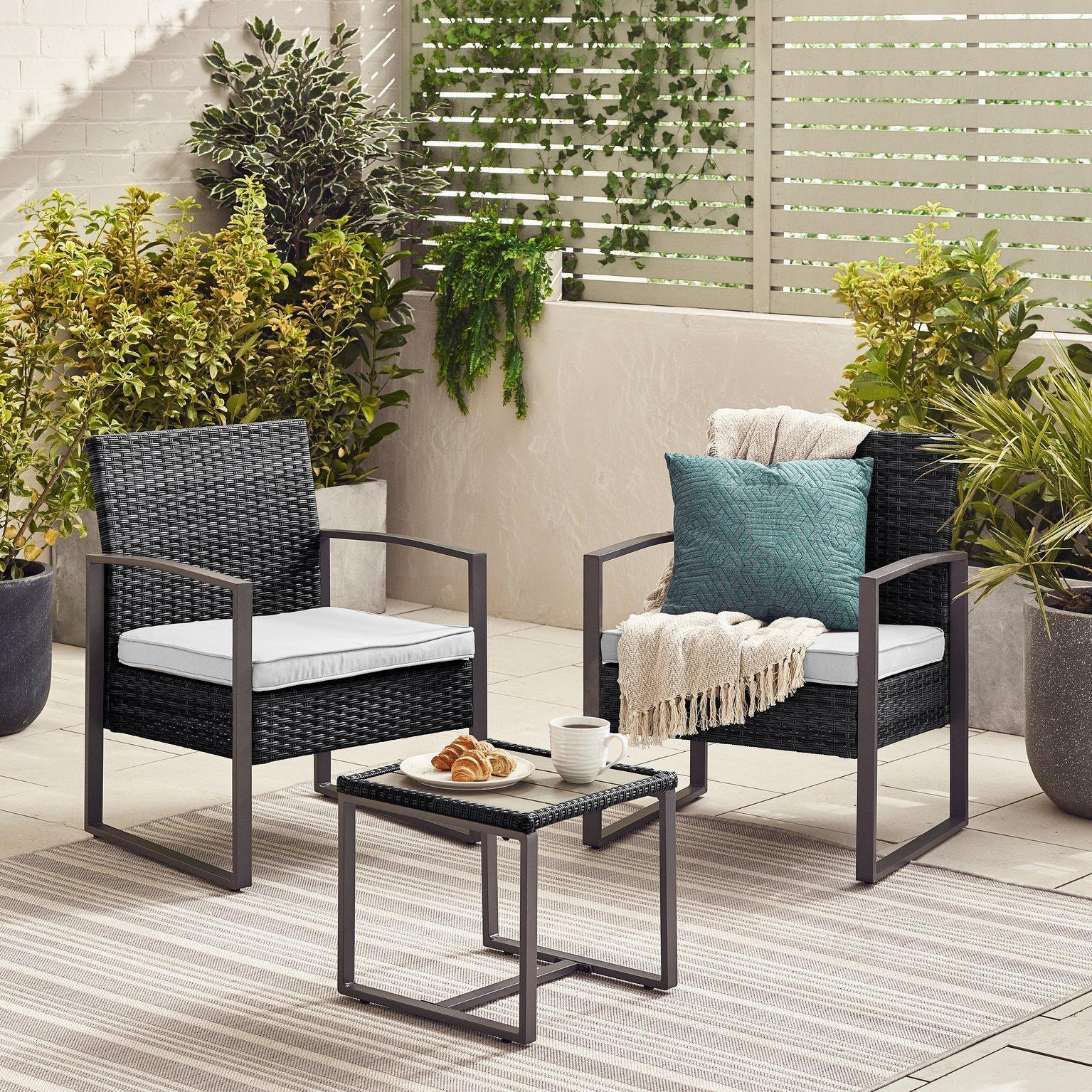 Algarve Grey PE Rattan 2 Seat Outdoor Garden Bistro Set, 2 Chairs, Square Coffee Table, Modern Industrial Style - image 1