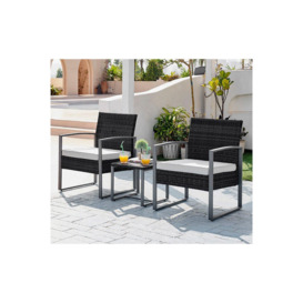 Algarve Grey PE Rattan 2 Seat Outdoor Garden Bistro Set, 2 Chairs, Square Coffee Table, Modern Industrial Style - thumbnail 2