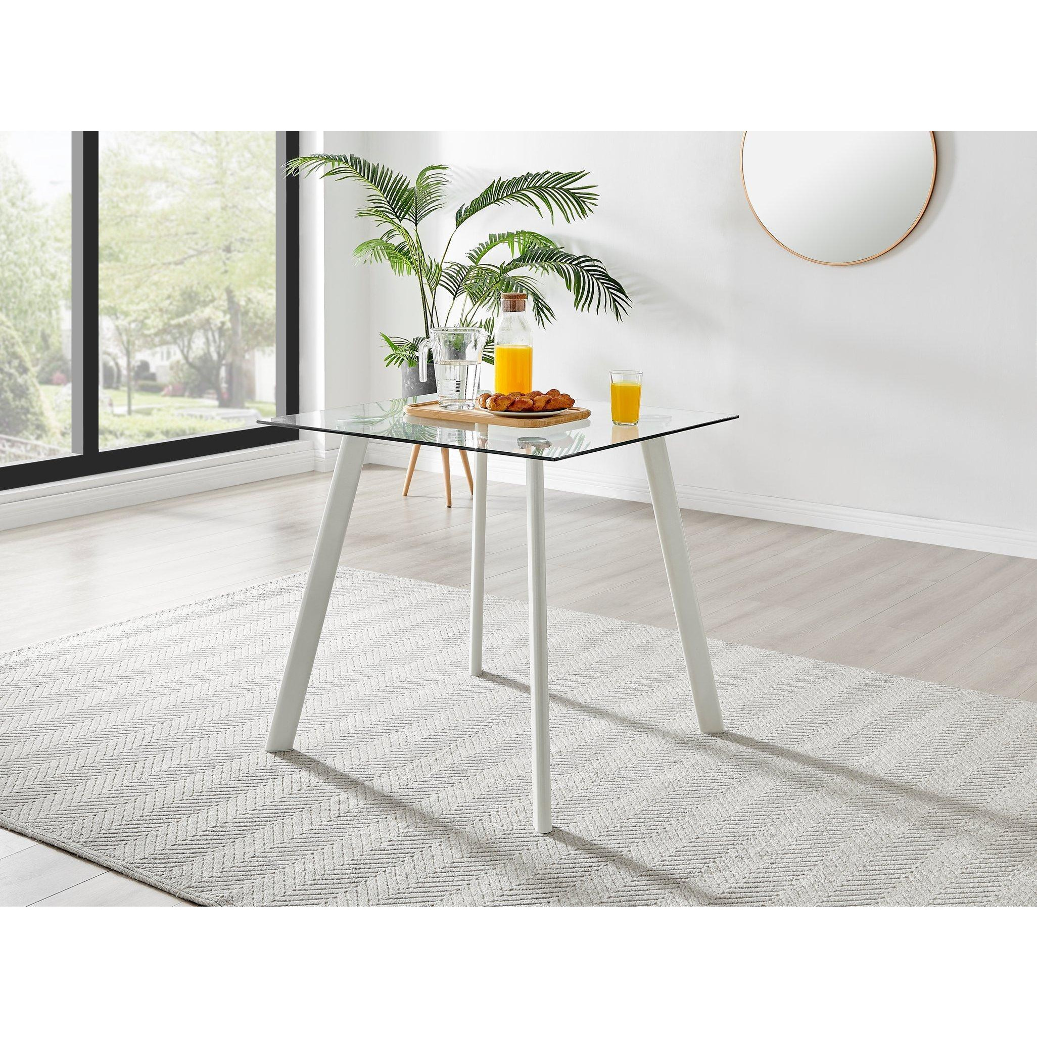 Seattle 80cm 4-Seater Square Space Saving Glass Dining Table With Metal Legs - image 1