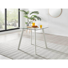 Seattle 80cm 4-Seater Square Space Saving Glass Dining Table With Metal Legs