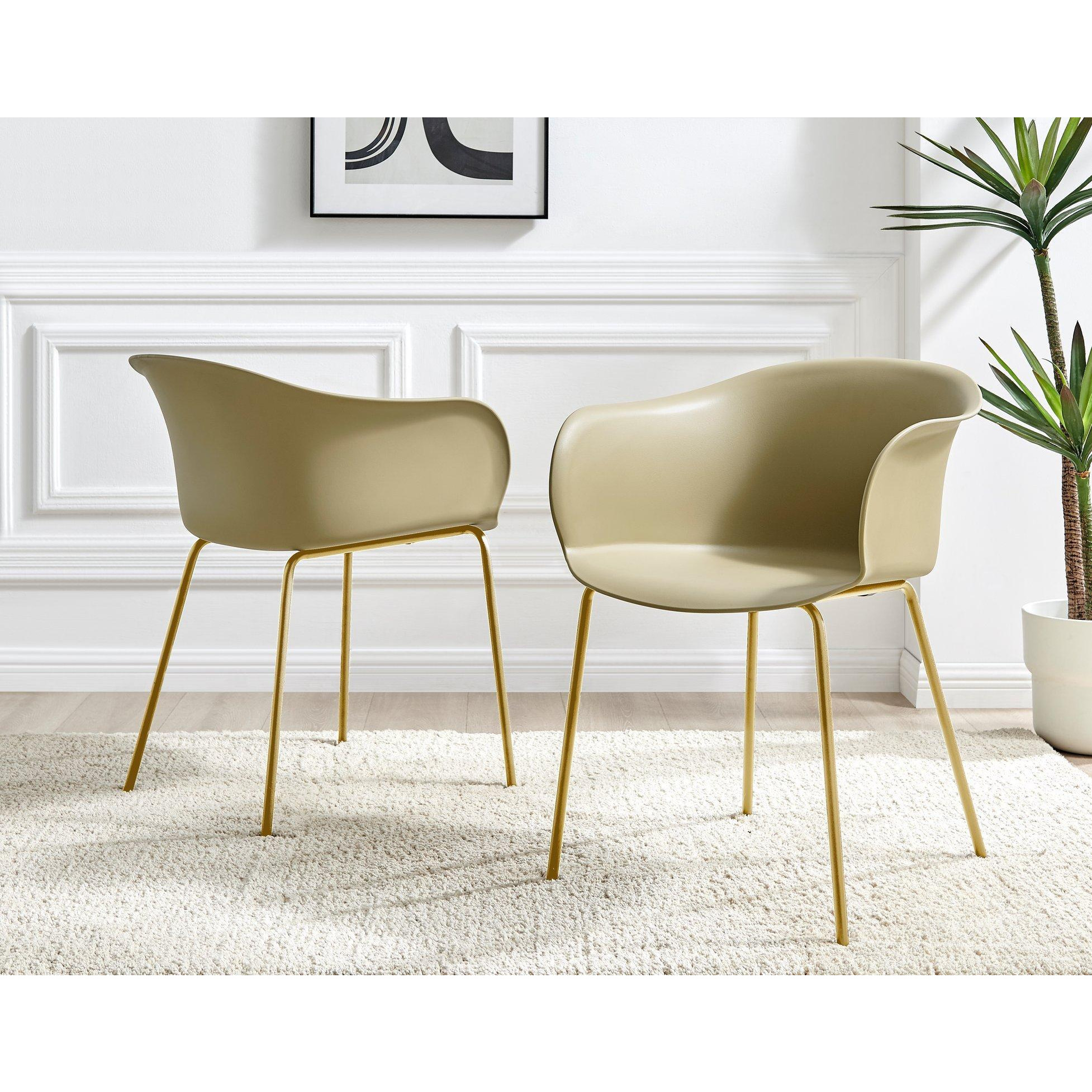 Set of 2 Harper Scandi Inspired Plastic 'Bat Chair' Dining Chairs With Gold Chrome Metal Legs - image 1