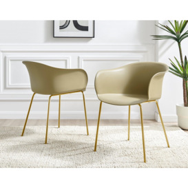 Set of 2 Harper Scandi Inspired Plastic 'Bat Chair' Dining Chairs With Gold Chrome Metal Legs