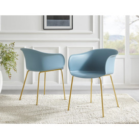 Set of 2 Harper Scandi Inspired Plastic 'Bat Chair' Dining Chairs With Gold Chrome Metal Legs
