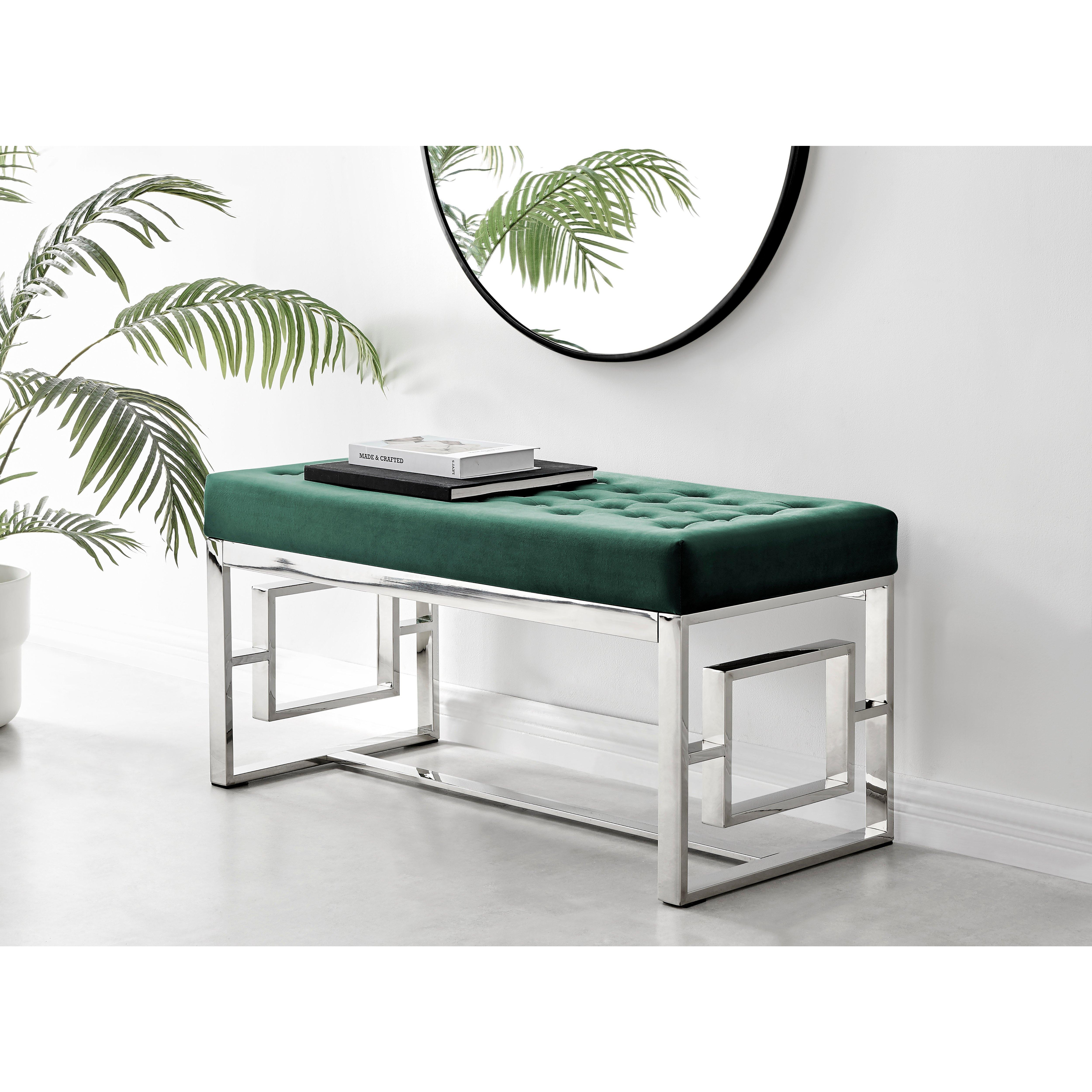 Cambridge Modern Soft Touch Velvet And Silver Metal Bench - image 1