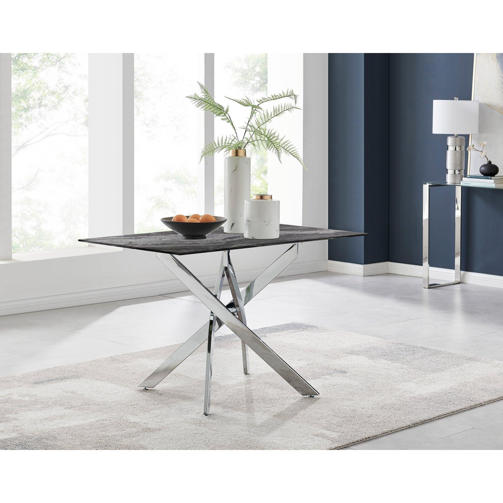 Leonardo 4-Seater Dining Table With Marble Effect Glass Top And Silver Metal Legs - image 1