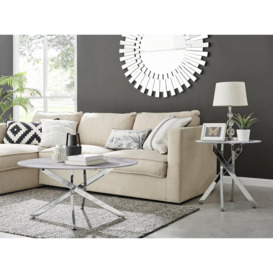 Novara Round Marble Effect Glass Top Coffee Table With Silver Metal Starburst Legs