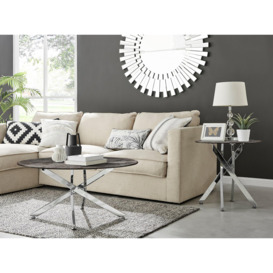 Novara Round Marble Effect Glass Top Coffee Table With Silver Metal Starburst Legs - thumbnail 2