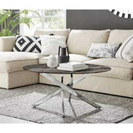 Novara Round Marble Effect Glass Top Coffee Table With Silver Metal Starburst Legs - thumbnail 1