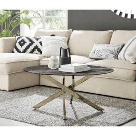 Novara Round Marble Effect Glass Top Coffee Table With Gold Metal Starburst Legs - thumbnail 1