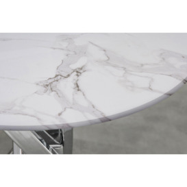 Novara Round Marble Effect Glass Top Side Table With Silver Metal Starburst Legs - thumbnail 3