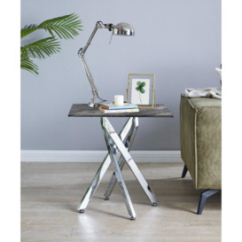 Leonardo Square Marble Effect Glass Top Side Table With Silver Metal Starburst Legs - thumbnail 2