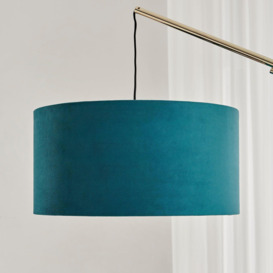 Danielle Art Deco Arc Lamp In Brass Plate With Teal Velvet Shade and Marble Base - thumbnail 3