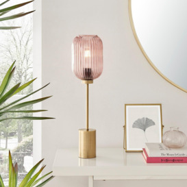 Coral Brass Plated Retro Table Lamp With Pink Glass Shade