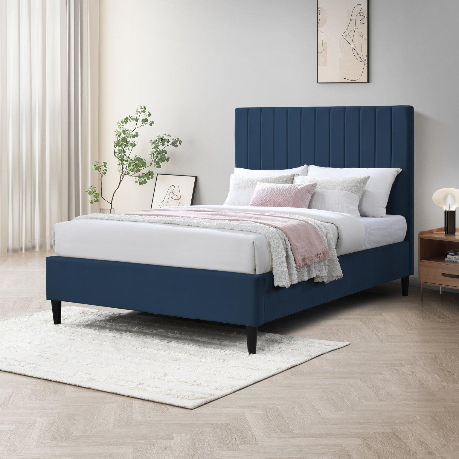 Aster Classic Solid Wood Bed Frame Upholstered in Velvet - image 1