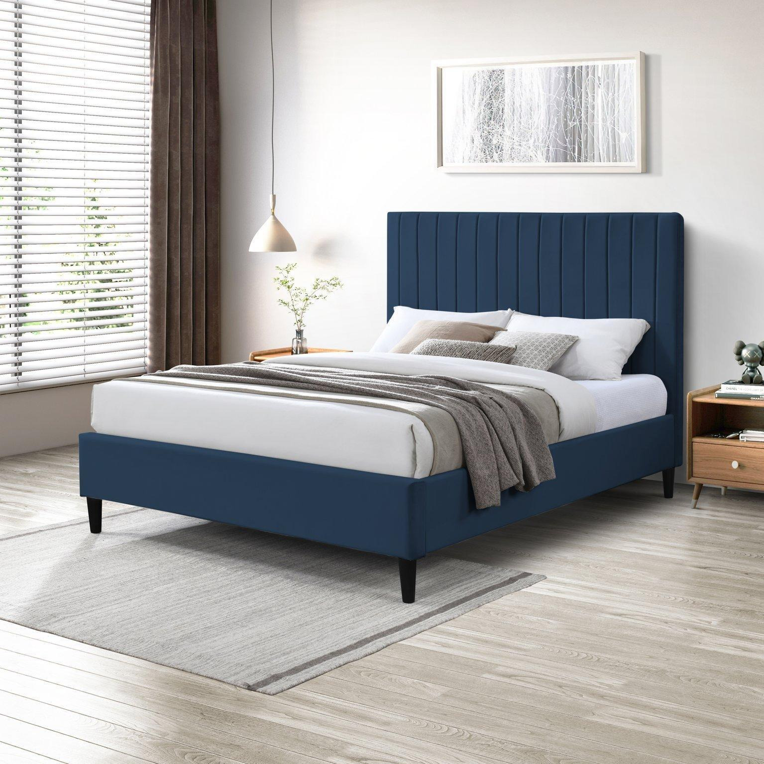 Aster Classic Solid Wood Bed Frame Upholstered in Velvet - image 1