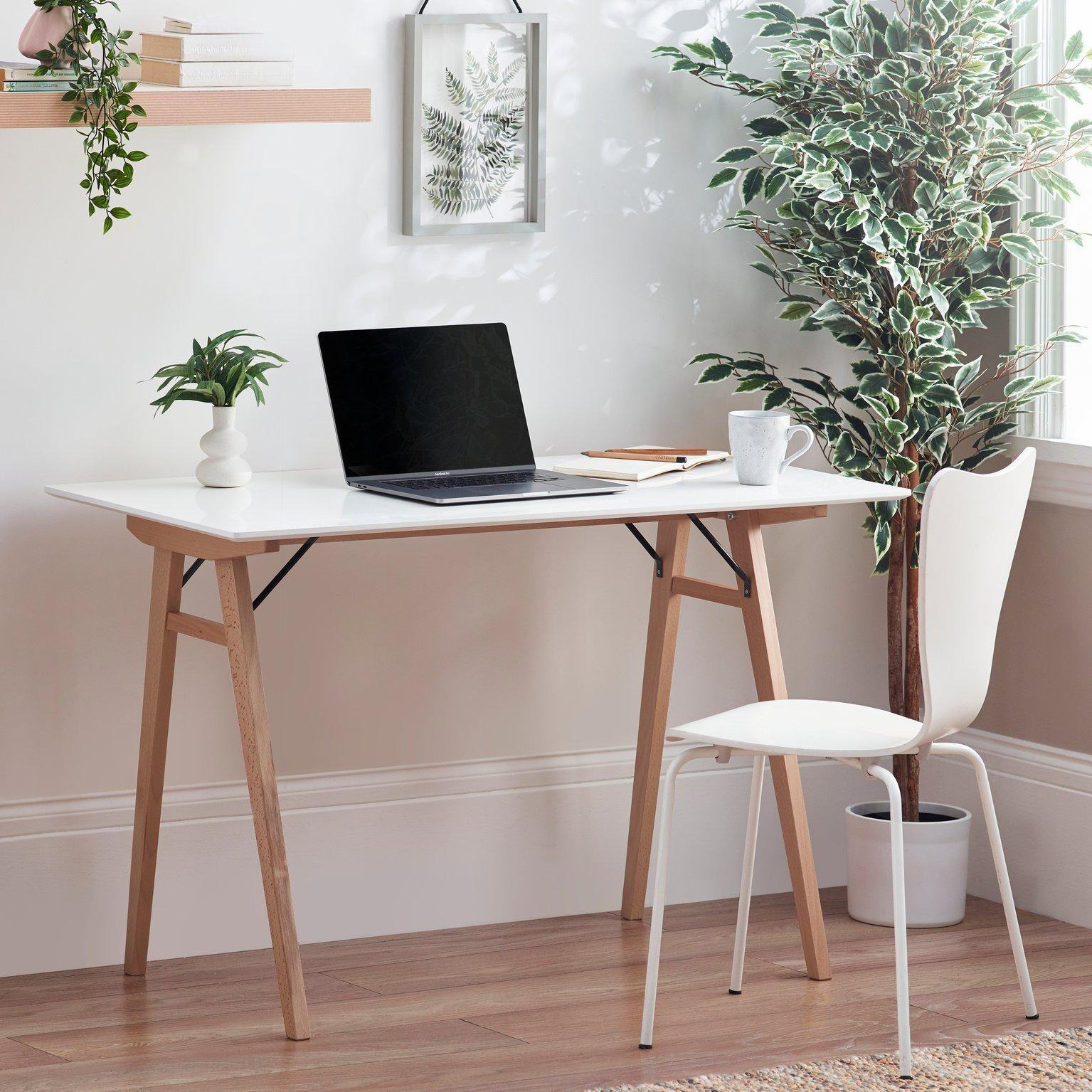 Ivan Desk 120x60cm - White Home Office Desk - Work or Gaming - A-Frame Trestle Table Style Black Or beech Wood Legs -  Semi-Matte White Veneer Top - Made In Ukraine - image 1