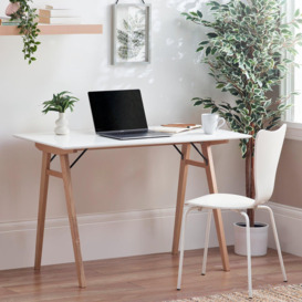 Ivan Desk 120x60cm - White Home Office Desk - Work or Gaming - A-Frame Trestle Table Style Black Or beech Wood Legs -  Semi-Matte White Veneer Top - Made In Ukraine - thumbnail 1