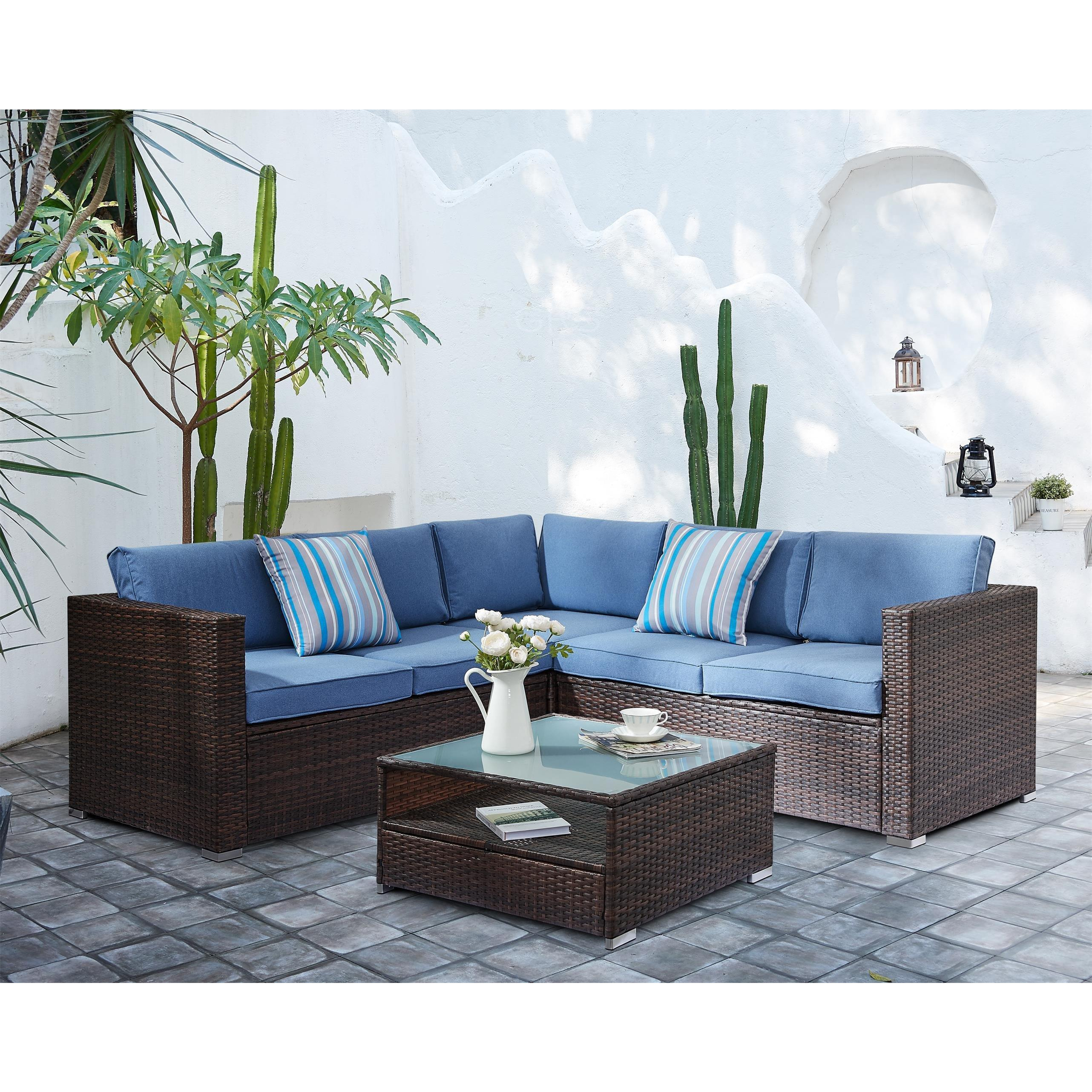 Medina 4 Piece Corner Brown Rattan Sofa Set L- Shaped Garden Furniture - image 1